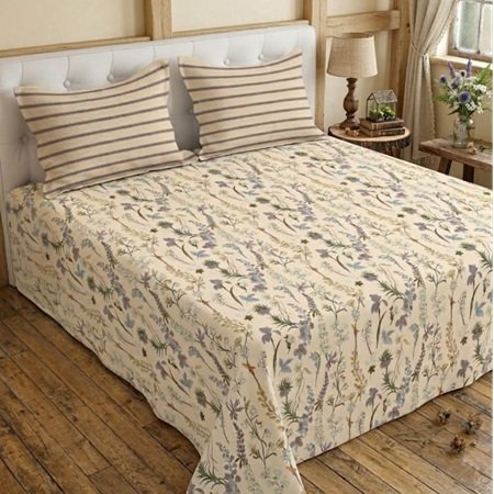 Cream Printed Bed Sheet With 2 Pillow Covers