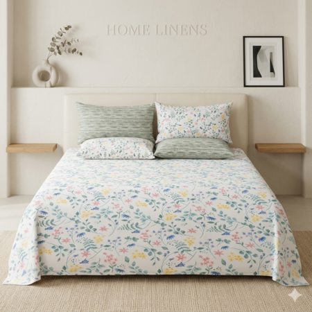 White Flower Printed Bed Sheet With 2 Pillow Covers