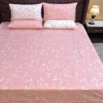 White Pink Printed Bed Sheet With 2 Pillow Covers
