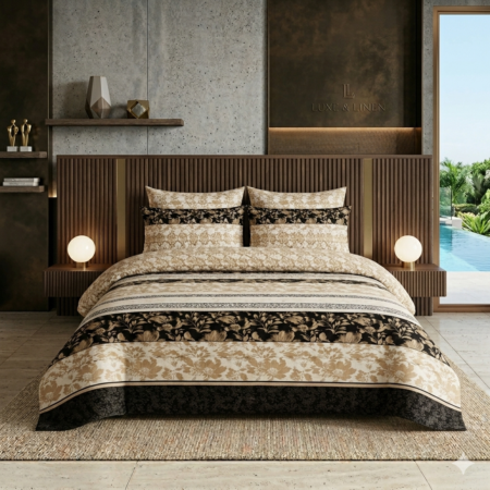 Yellow Black Printed Bed Sheet With 2 Pillow Covers