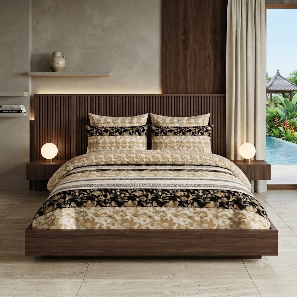 Yellow Black Printed Bed Sheet With 2 Pillow Covers Yellow Black Printed Bed Sheet With 2 Pillow Covers