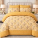 Yellow Printed Bed Sheet With 2 Pillow Covers