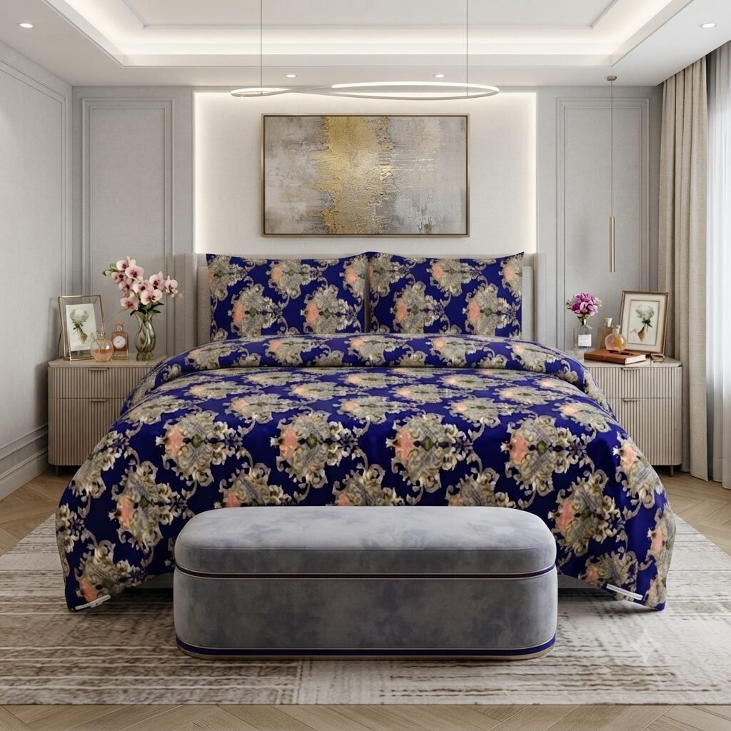Royal Blue Floral Print Bedsheet Royal Blue Floral Print Bedsheet