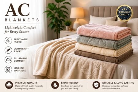 Premium AC blankets in a modern bedroom with breathable lightweight all-season comfort