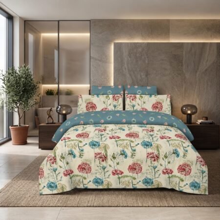 Blue Blossom floral Printed Bed Sheet With 2 Pillow Covers N