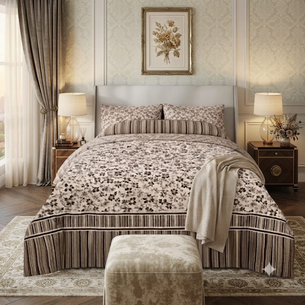Dark Brown Printed Bed Sheet With 2 Pillow Covers Dark Brown Printed Bed Sheet With 2 Pillow Covers