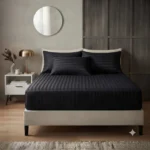 Deep Black Palin fitted Sheet with 2 Pillows Z Design