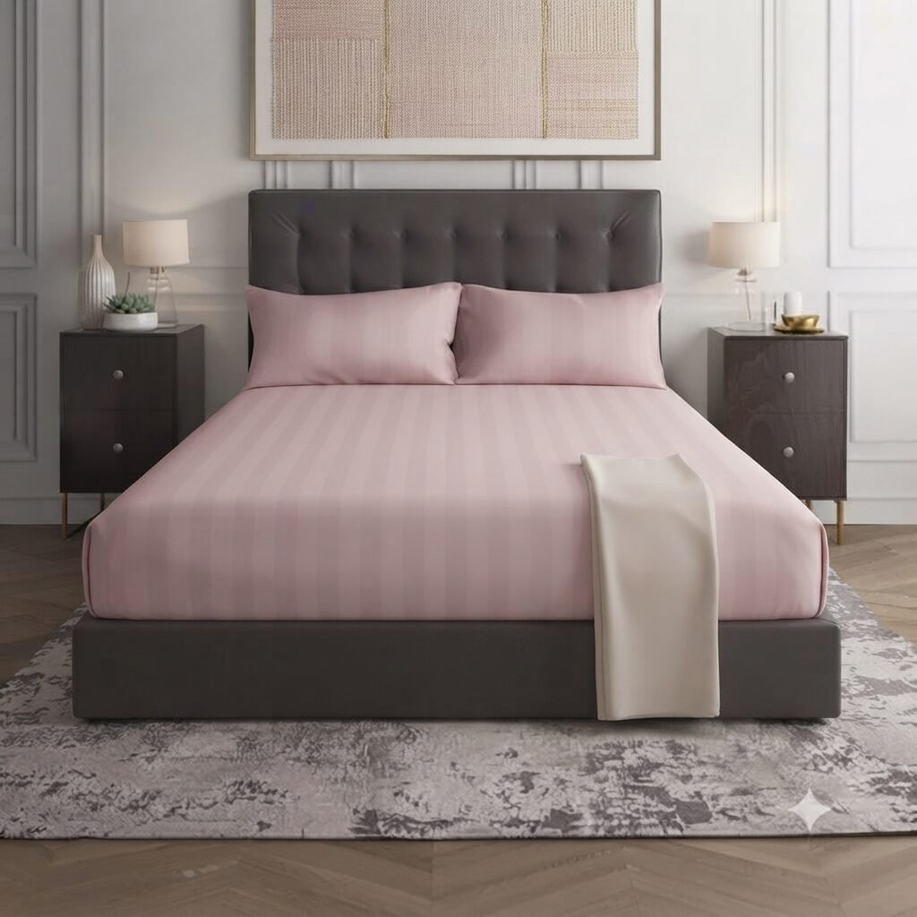 Fitted Light Pink Stripe Bed Sheet With 2 Pillow Covers Fitted Light Pink Stripe Bed Sheet With 2 Pillow Covers