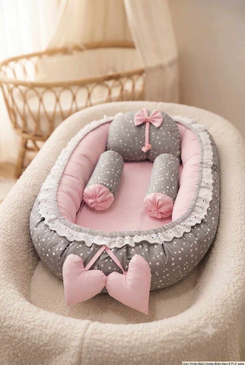 Grey White Stars Design Baby Nest – 5 PCS Grey White Stars Design Baby Nest – 5 PCS