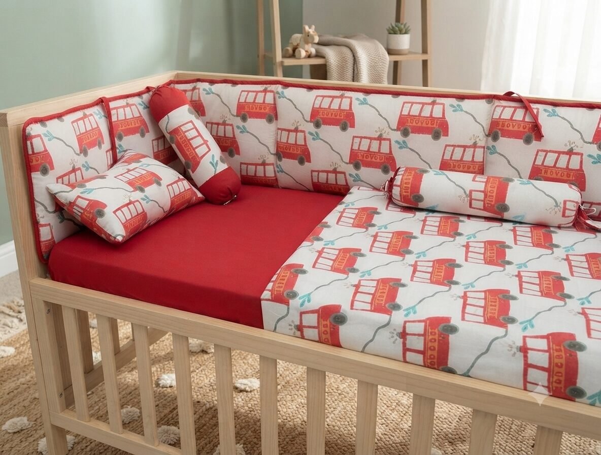 Little Red Bus Baby Bedding Set Little Red Bus Baby Bedding Set