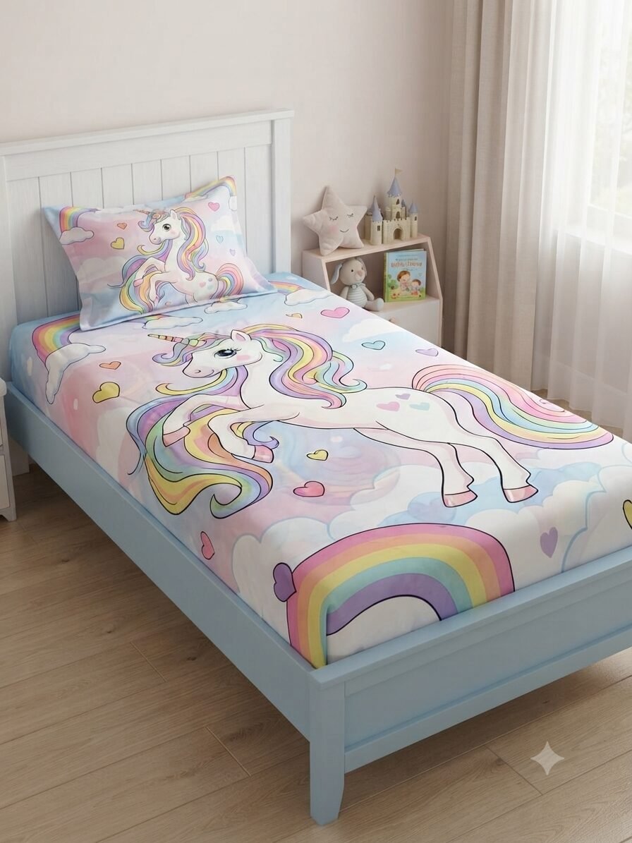 Magical Rainbow Unicorn Dream Kids Single Bed Sheet & Pillowcase Set Magical Rainbow Unicorn Dream Kids Single Bed Sheet & Pillowcase Set