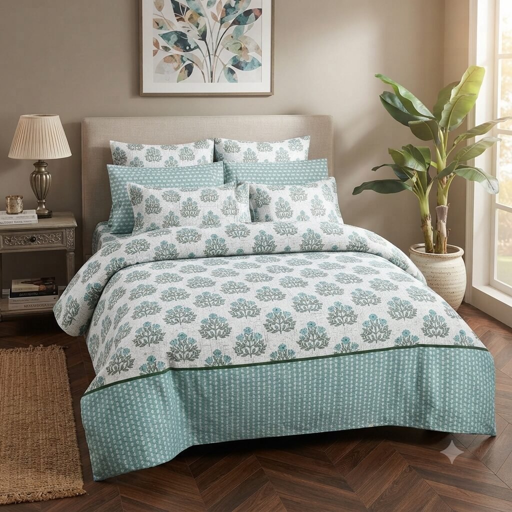 Mint & Soft Grey Botanical Bedding Set Mint & Soft Grey Botanical Bedding Set