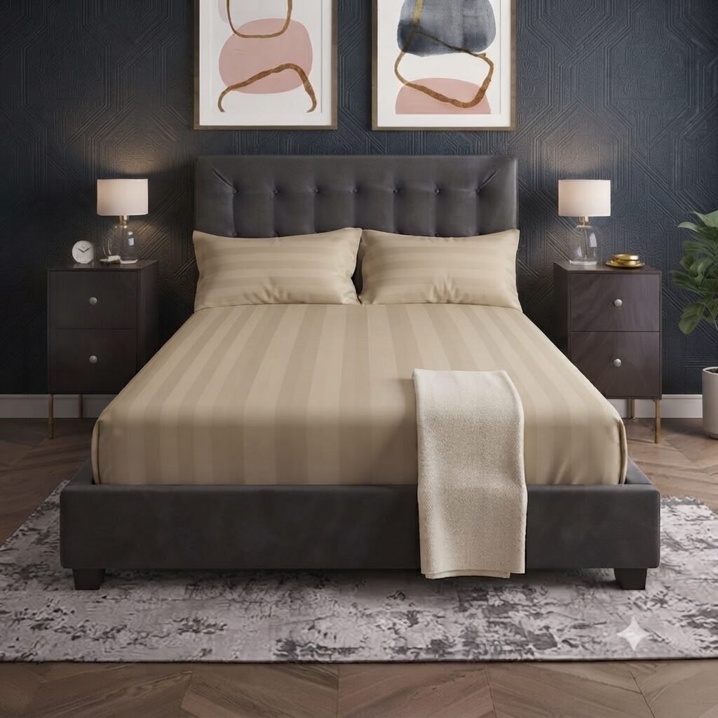 Plain light Brown Stripe Fitted Bed Sheet With 2 Pillow Covers Plain light Brown Stripe Fitted Bed Sheet With 2 Pillow Covers