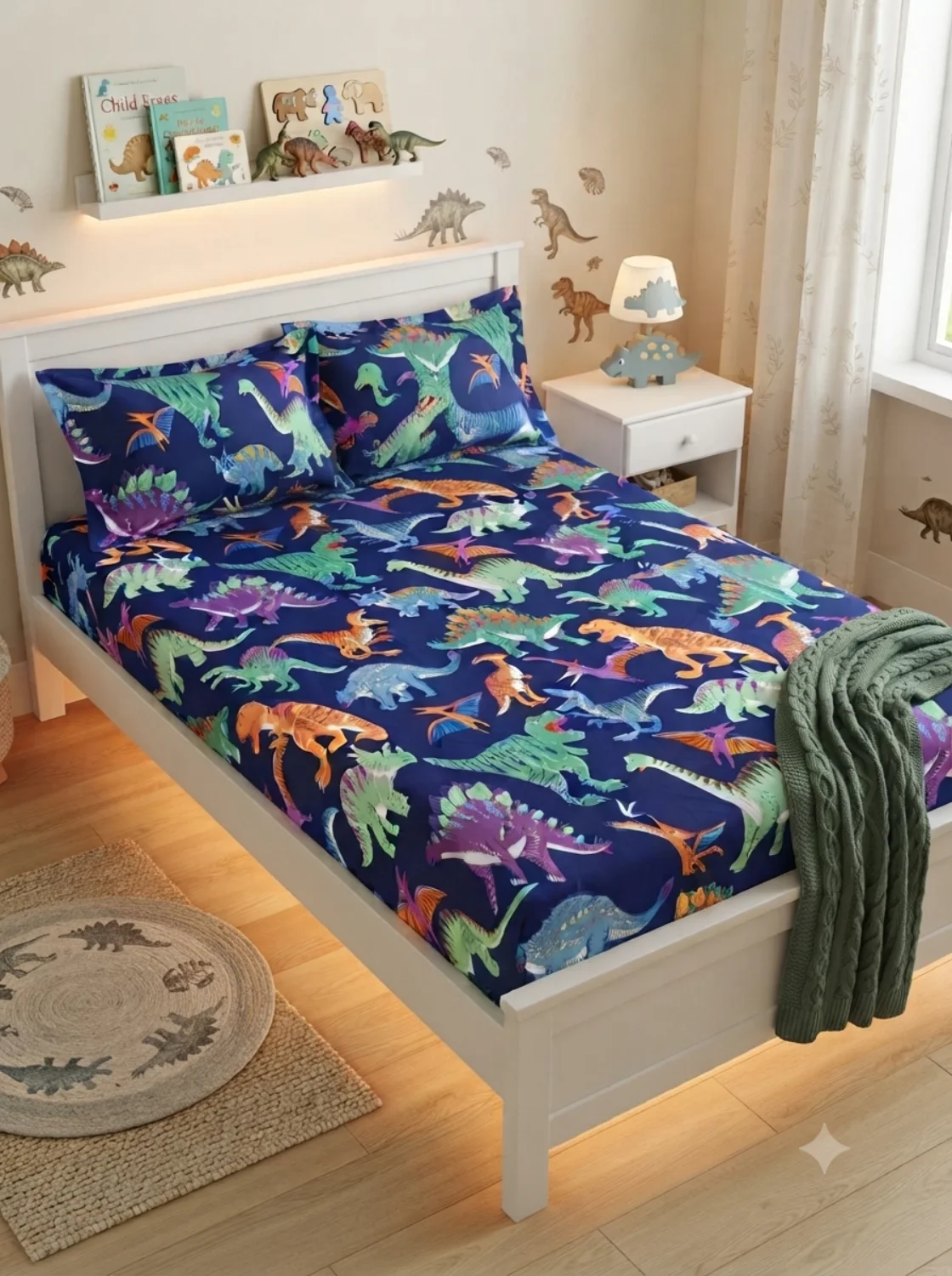 Playful Dino-Print Cotton Bed Sheet Playful Dino-Print Cotton Bed Sheet