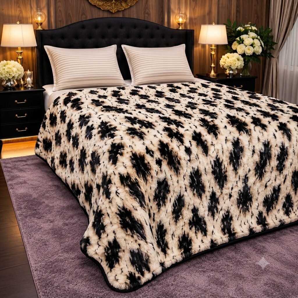 Premium Luxury Leopard Plush Comforter – Black & Cream (2) Premium Luxury Leopard Plush Comforter – Black & Cream
