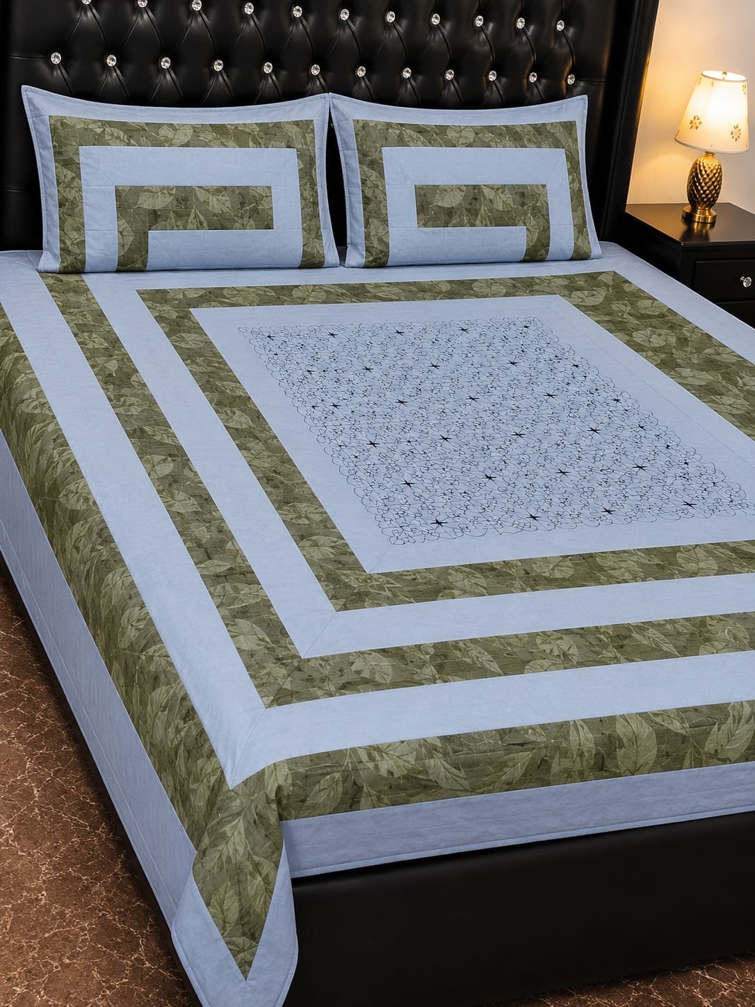 Printed Patchwork Embroidered Bed Sheet GN Design (13) Printed Patchwork Embroidered Bed Sheet GN Design