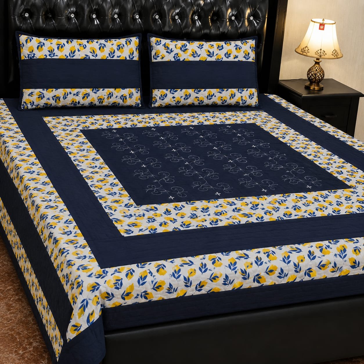 Printed Patchwork Embroidered Bed Sheet GN Design (15) Printed Patchwork Embroidered Bed Sheet GN Design