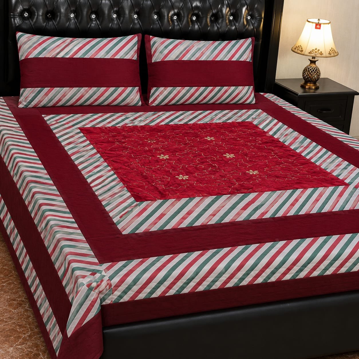 Printed Patchwork Embroidered Bed Sheet GN Design (6) Printed Patchwork Embroidered Bed Sheet GN Design