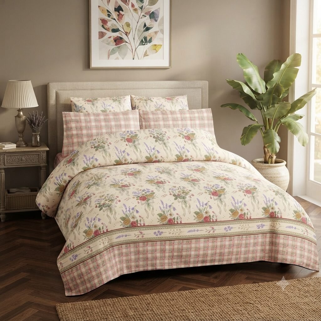 Soft Peach & Check Bedding Set Soft Peach & Check Bedding Set