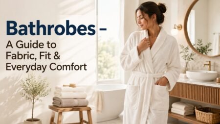 Premium white bathrobe in a modern spa-style bathroom showcasing soft fabric, comfortable fit, and everyday luxury