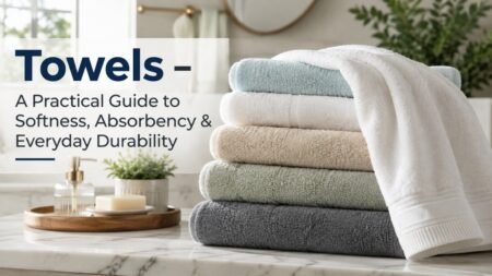 Premium soft cotton towels stacked in a modern bathroom showcasing absorbency, durability, and everyday comfort