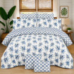 Blue Floral Elegance Printed Bed Sheet