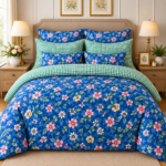 Blue Garden Bloom Printed Bedsheet