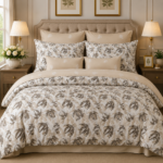 Elegant Beige Botanical Printed Bedsheet Set