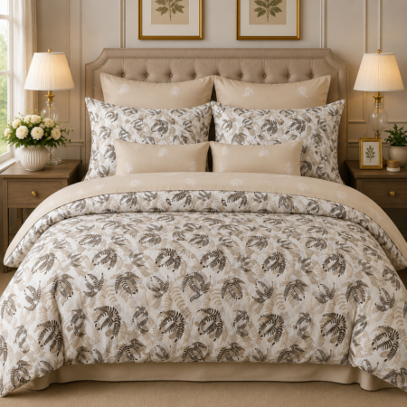 Elegant Beige Botanical Printed Bedsheet Set