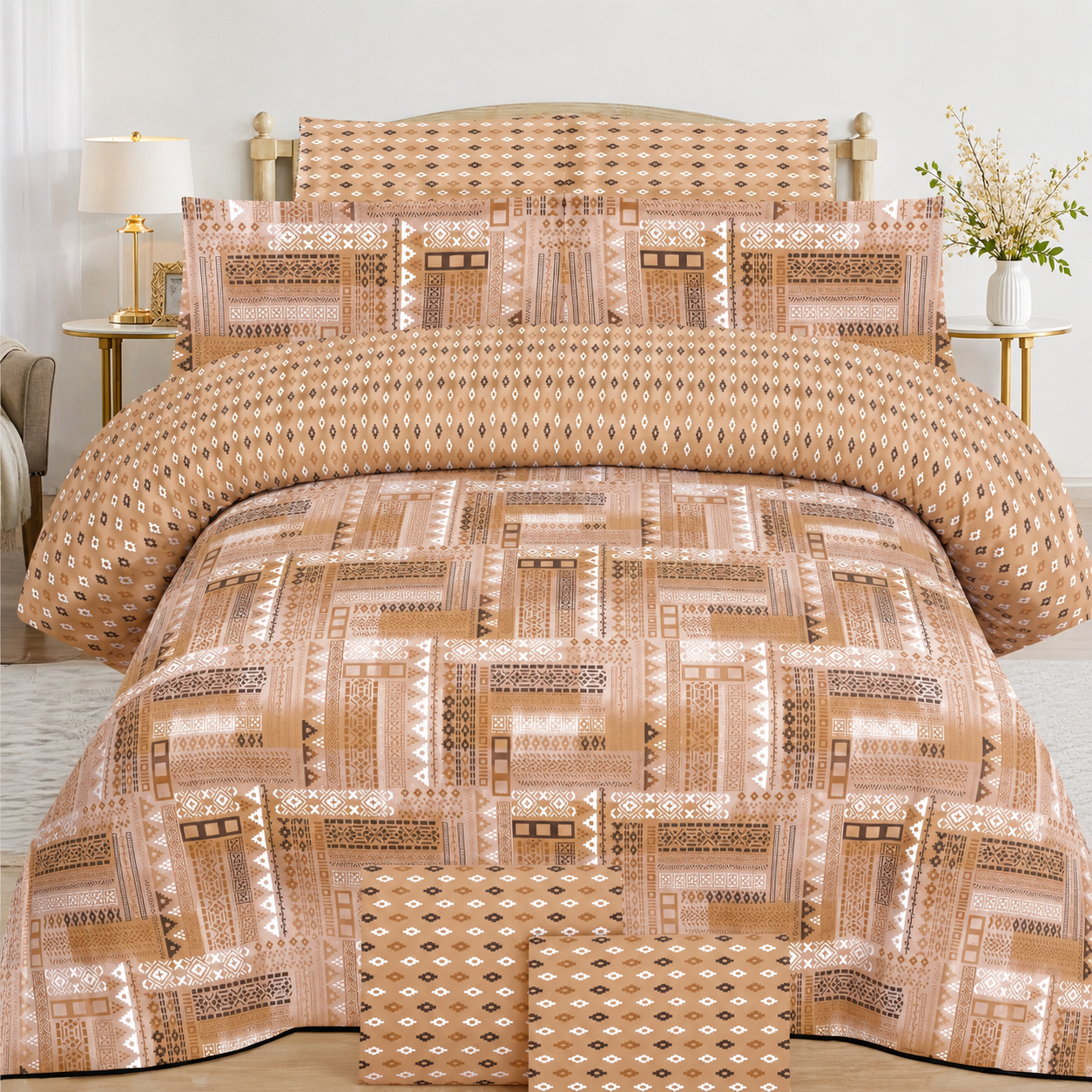 Elegant Beige Printed Bedsheet – Premium Cotton Bedding Set Elegant Beige Printed Bedsheet – Premium Cotton Bedding Set