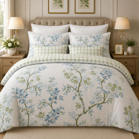 Elegant Blue Blossom Printed Bedsheet