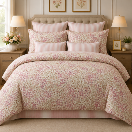 Elegant Blush Floral Printed Bedsheet