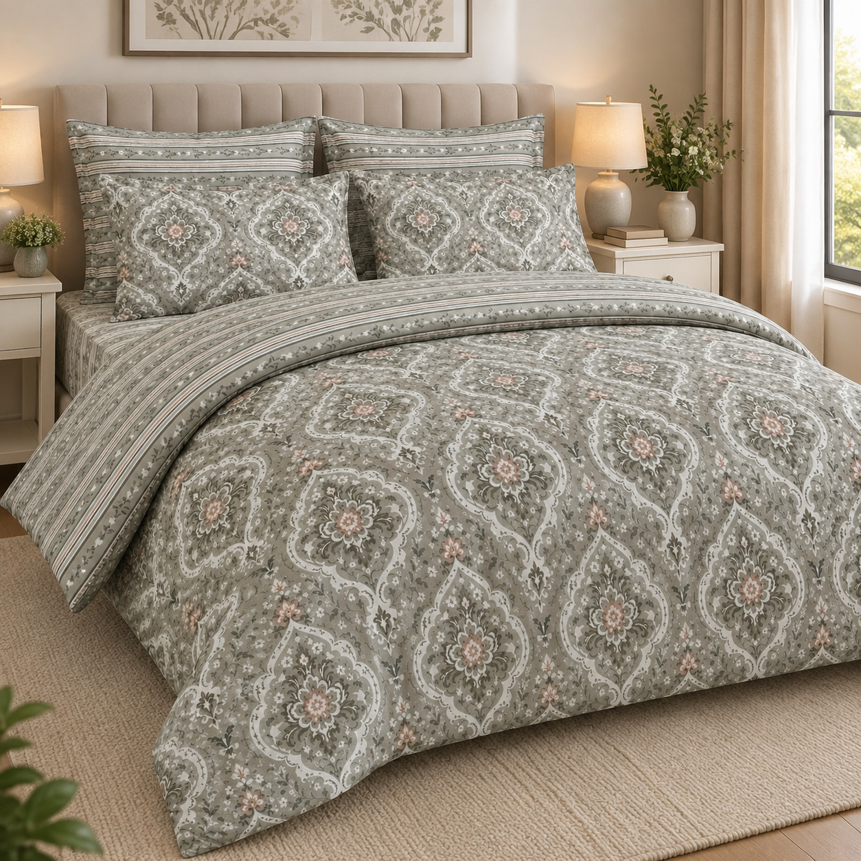Elegant Sage Mandala Floral Luxury Bed Sheet Set Elegant Sage Mandala Floral Luxury Bed Sheet Set