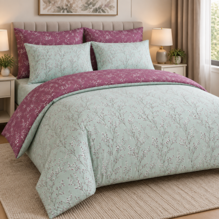 Misty Blossom Reversible Luxury Bed Sheet Set