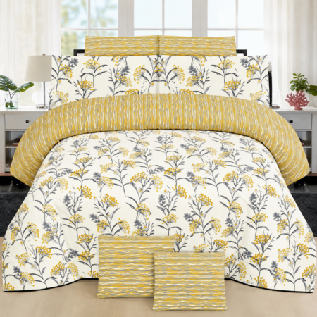 Mustard Floral Printed Bed Sheet