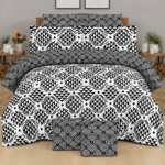 Premium Black & White Printed Bedsheet – Geometric Design
