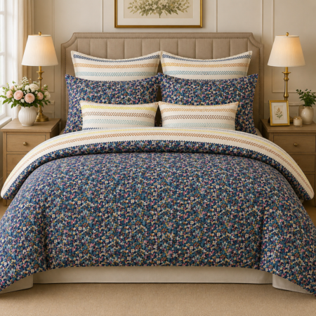 Premium Blue Floral Printed Bedsheet – Elegant Bedroom Collection