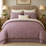 Premium Mauve Floral Printed Bedsheet – Elegant Collection