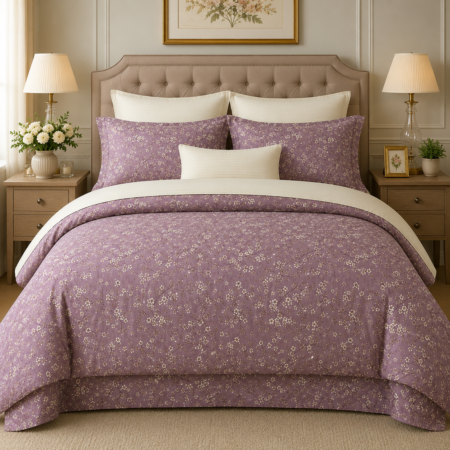 Premium Mauve Floral Printed Bedsheet – Elegant Collection