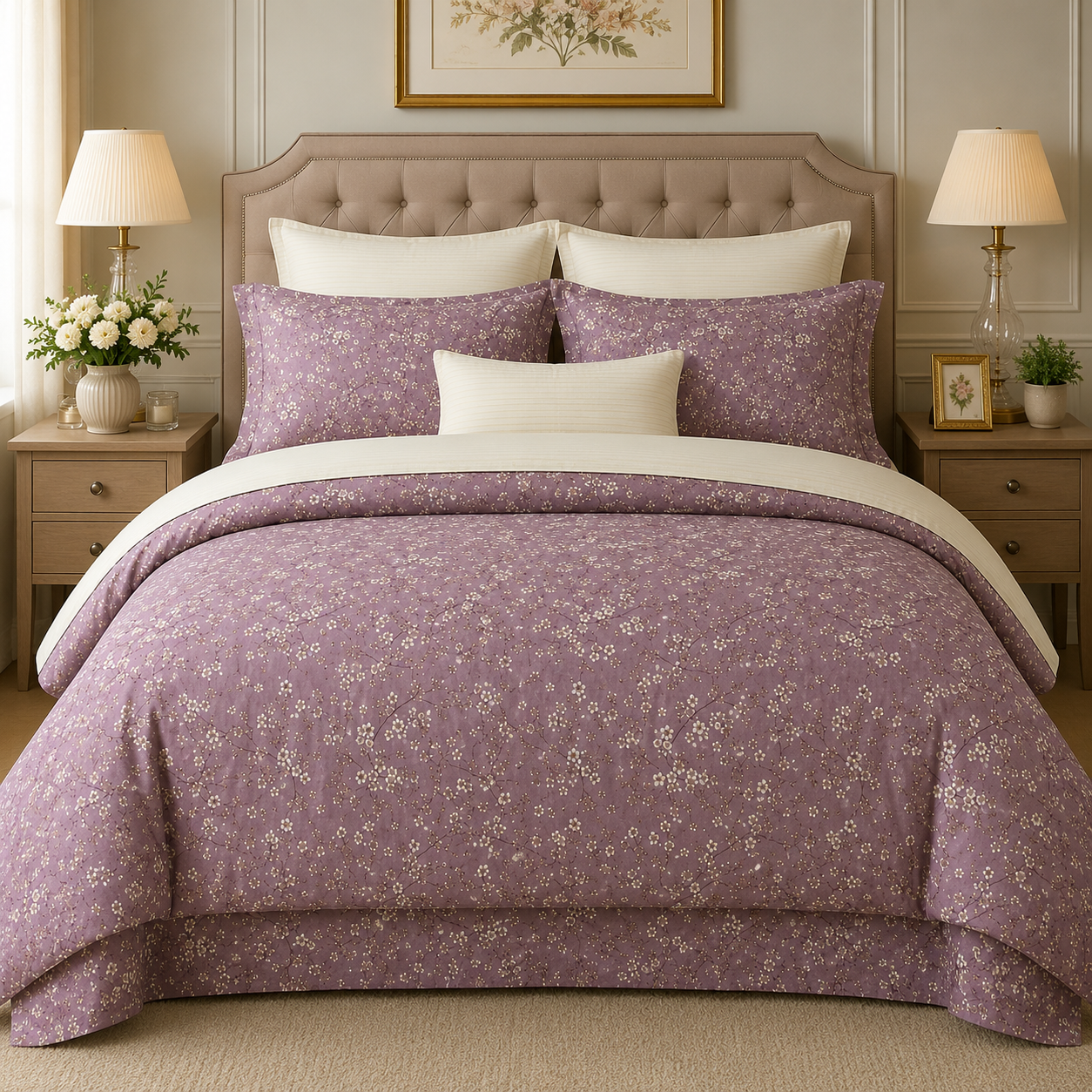 Premium Mauve Floral Printed Bedsheet – Elegant Collection Premium Mauve Floral Printed Bedsheet – Elegant Collection