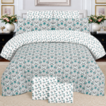 Premium Teal Floral Printed Bedsheet Set