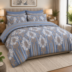 Royal Blue Heritage Damask Luxury Bed Sheet Set