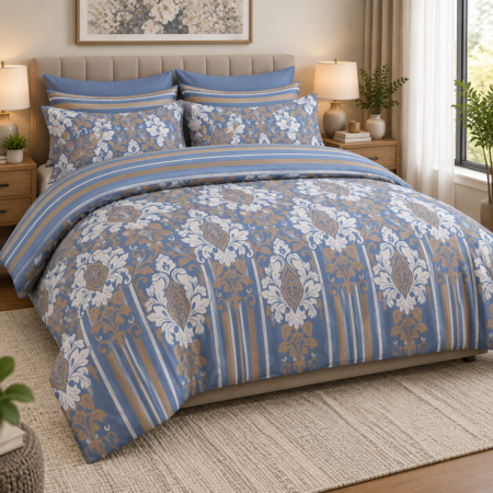 Royal Blue Heritage Damask Luxury Bed Sheet Set