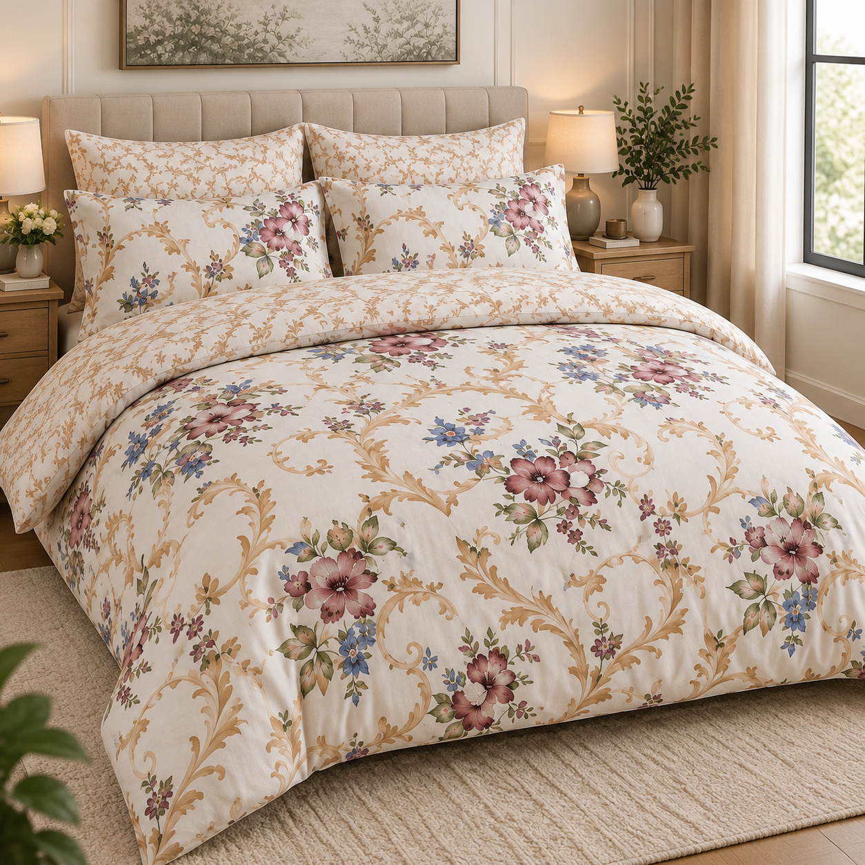 Royal Vintage Floral Scroll Luxury Bed Sheet Set Royal Vintage Floral Scroll Luxury Bed Sheet Set