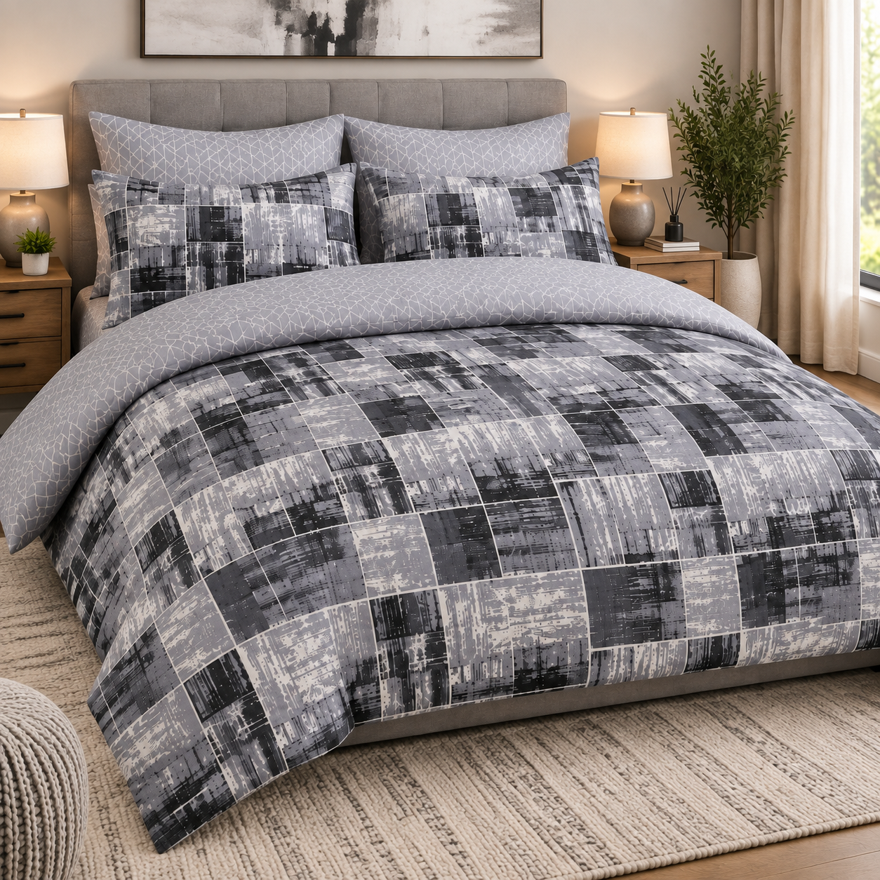 Urban Charcoal Abstract Luxury Bed Sheet Set Urban Charcoal Abstract Luxury Bed Sheet Set